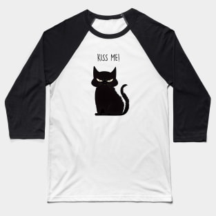 Kiss Me - Black Cat Baseball T-Shirt